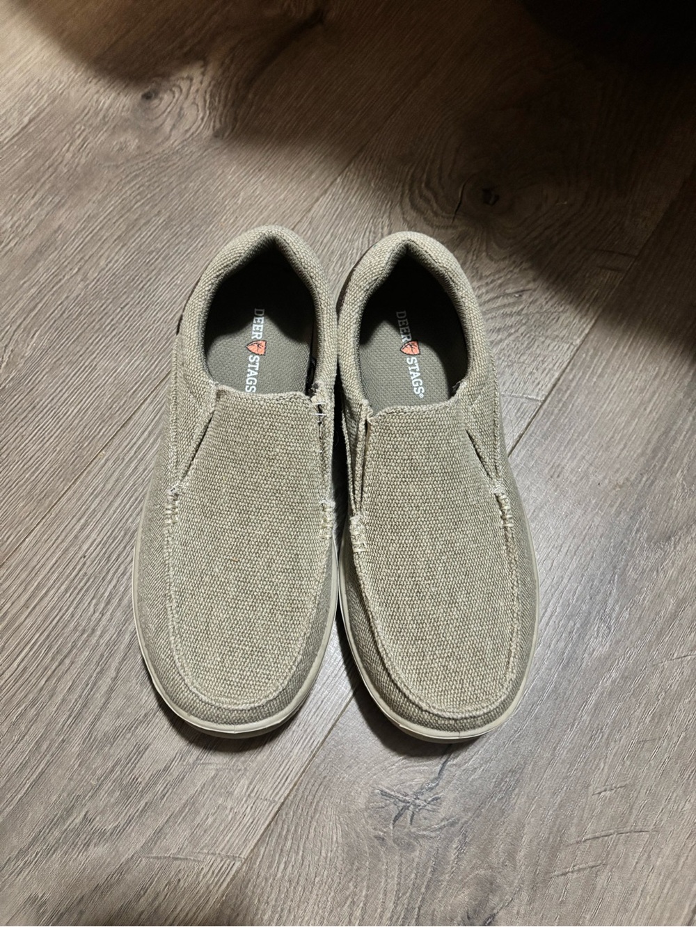 Deer Stags Khaki Slip-On Loafer with Brown Heel Accent